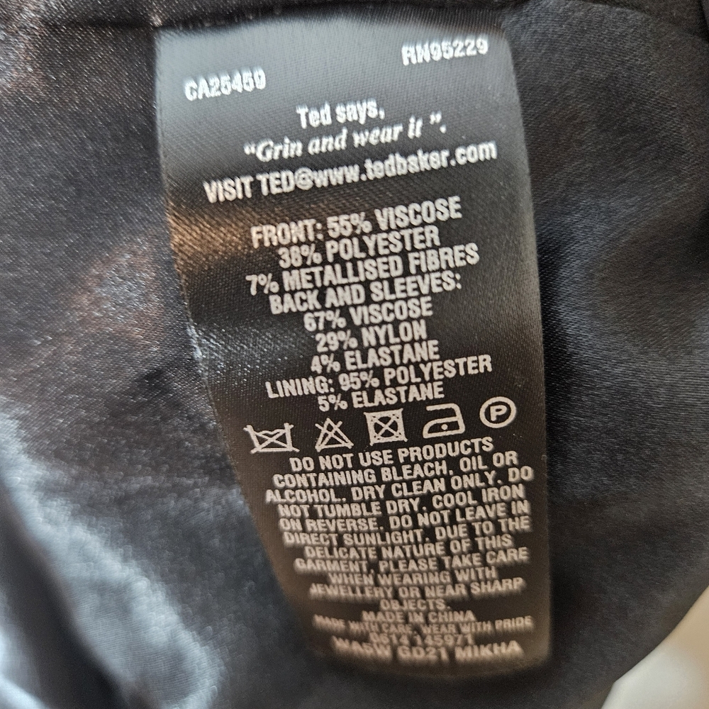 Ted Baker Knit Sheath Dress Black Gold Midi Long Sleeve Bodycon Women's 6 - Picture 9 of 9